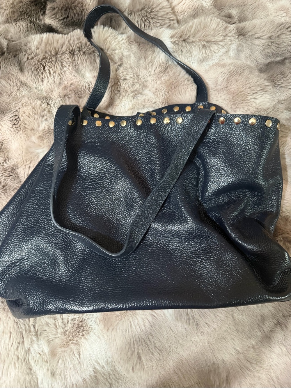 Laggo Stud-Trim Pebbled Leather Tote Bag in Black